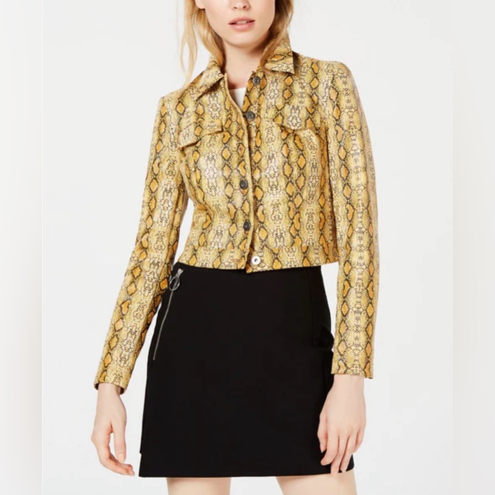Chic Snake Print Blazer in Yellow and Brown